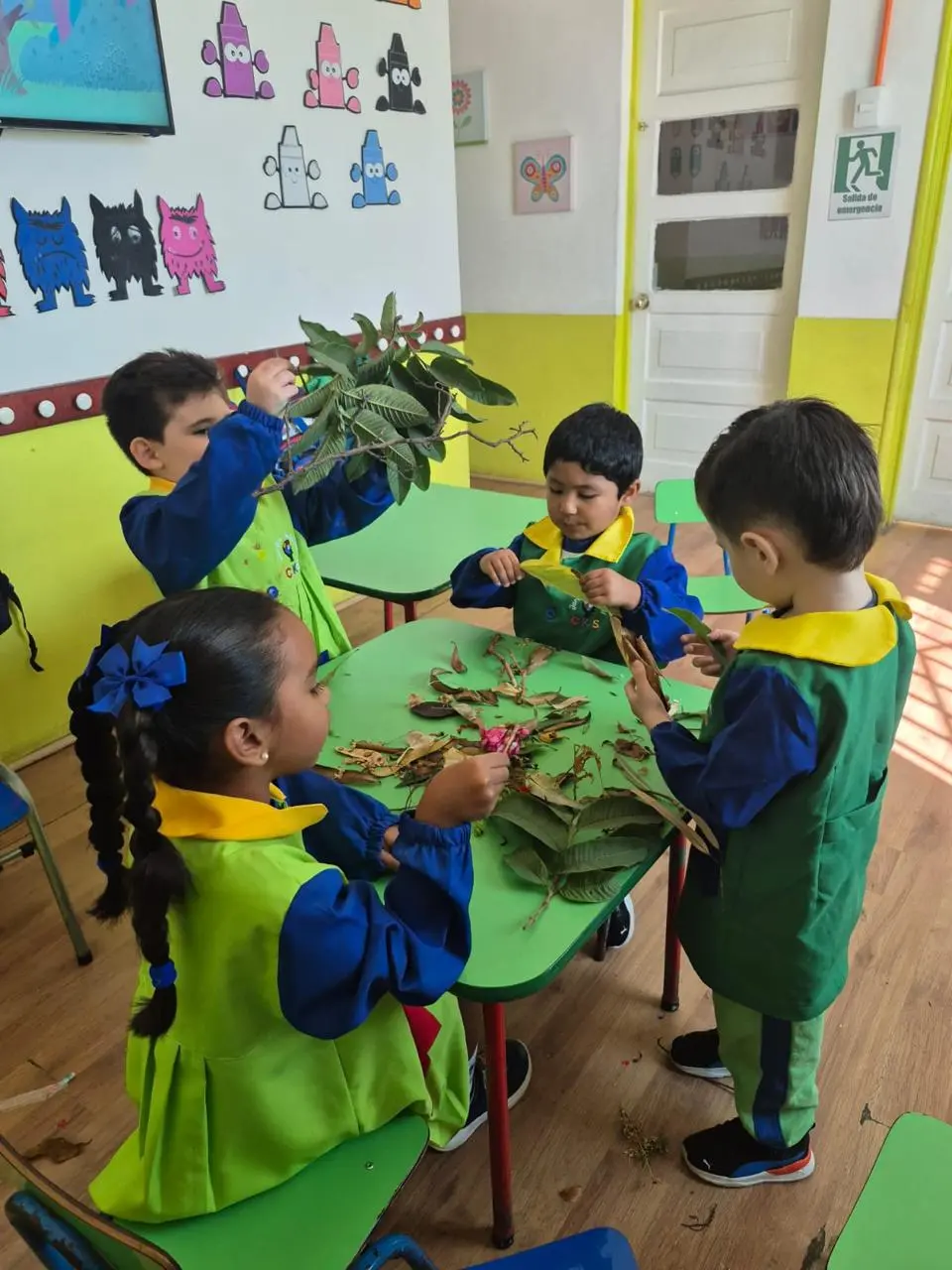 Niños de Transición Mayor exploran hojas y elementos de la naturaleza